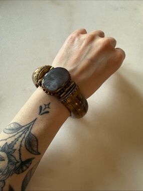 Brass & Wood Stone Bracelet